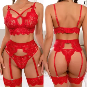 Lingerie érotique sexy pour femmes, soutien-gorge et culotte, jarretelles, 3 pièces, ensembles de lingerie transparente, ensemble de sous-vêtements sexy pour femmes, costumes sexy pour femmes – Image 1