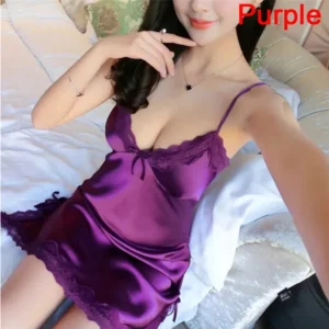 Women Lingerie Silk Robe Dress Nightdress Nightgown Sexy Sleepwear NightdressWomen Sexy Lingerie Silk Robe Dress Nightdress – Image 8